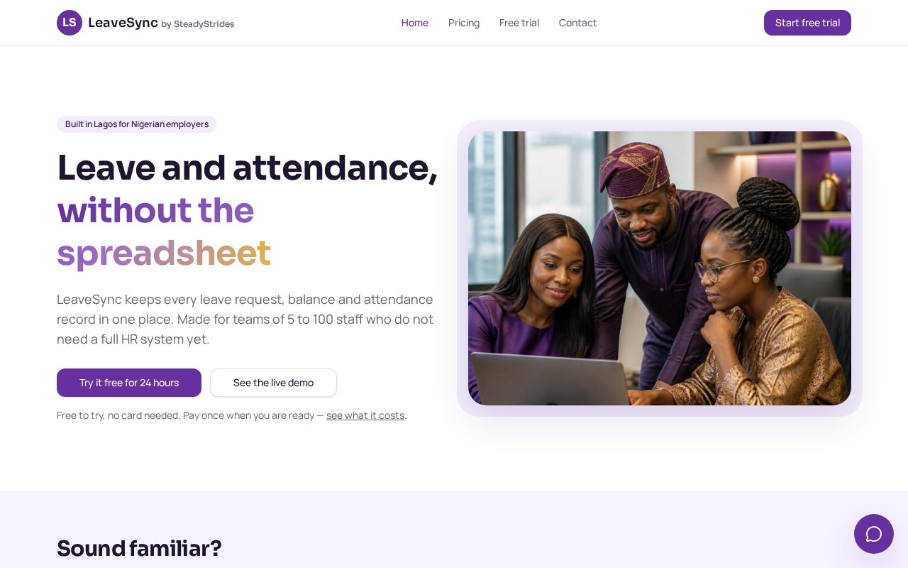 Screenshot of the LeaveSync leave and attendance app built for Nigerian teams