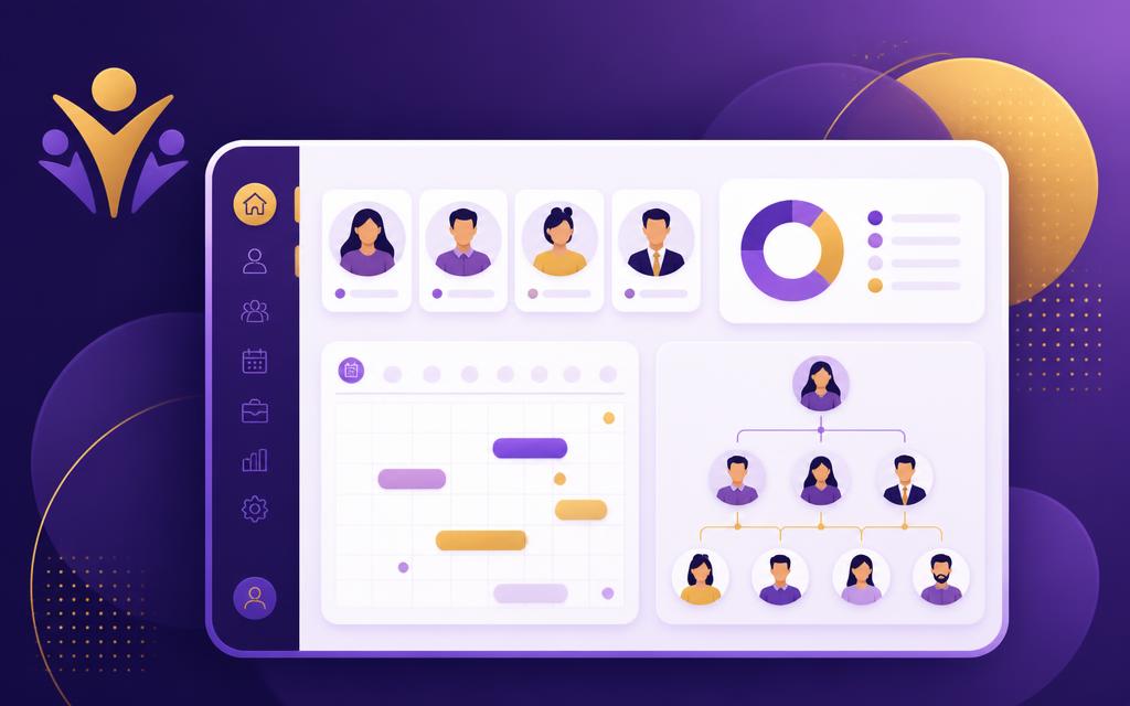 Talento HRIS dashboard showing employee profiles, leave calendar and org chart